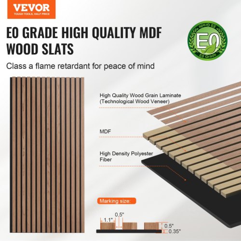Ακουστικά πάνελ VEVOR Wood Slat, 23,6 x 47,2 ιντσών, ξύλινα πάνελ τοίχου MDF για μοντέρνο εσωτερικό τοίχο, πάνελ τοίχου από ψεύτικο ξύλο για κομψή διακόσμηση και μείωση θορύβου, καρυδιά