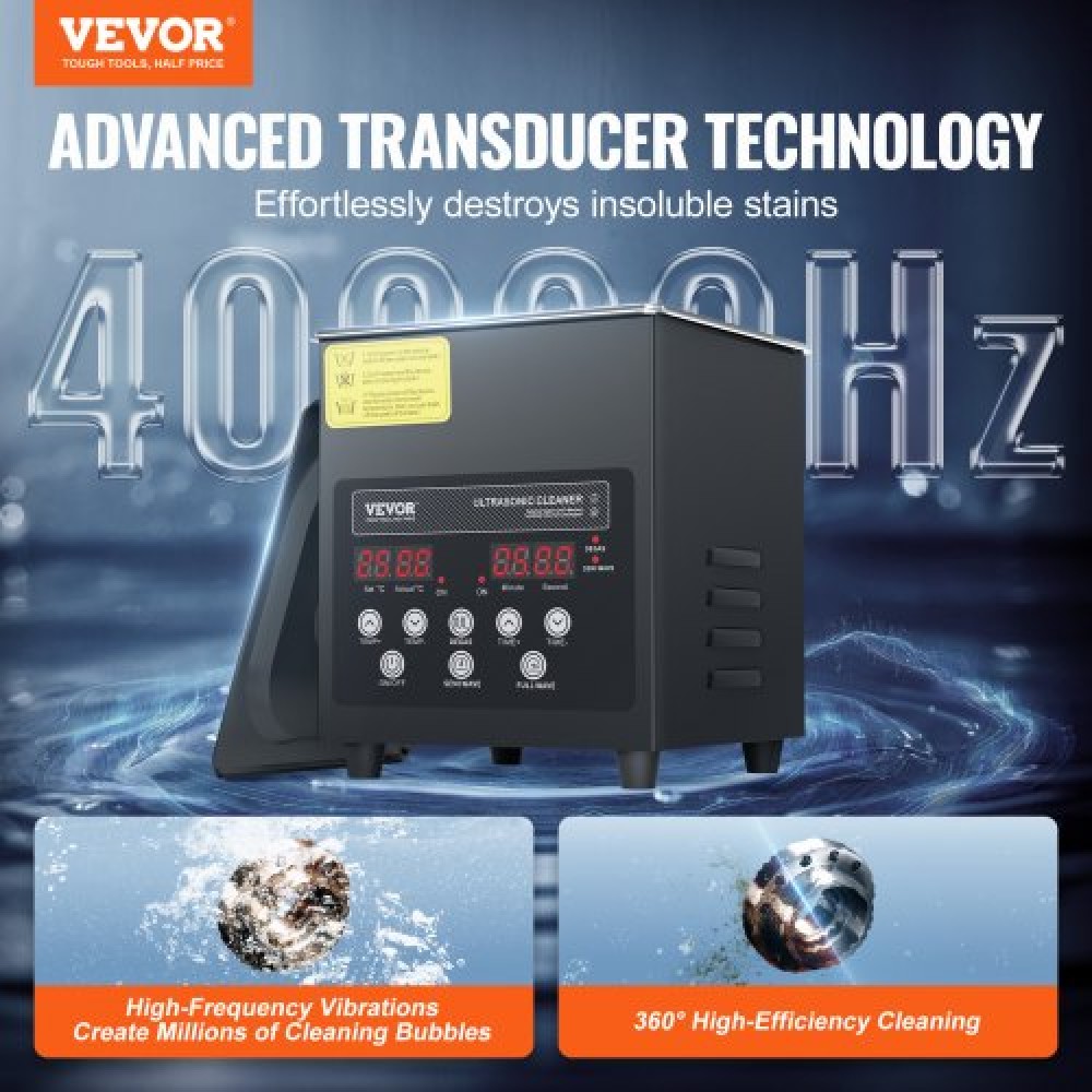 VEVOR 2L Ultra Sonic Cleaner, 60W Digital Sonic Cleaning Machine with Gentle Mode & Upgraded Degassing, 40kHz Ultrasound Cleaner Machine with Heater & Timer για κοσμήματα, γυαλιά, εργαλεία, συγκράτηση