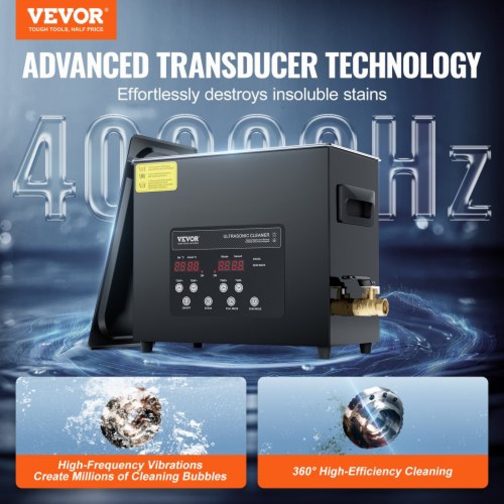 VEVOR 6L Ultra Sonic Cleaner, Ψηφιακό μηχάνημα καθαρισμού υπερήχων 180 W με απαλή λειτουργία & αναβαθμισμένη απαέρωση, βιομηχανικό καθαριστικό υπερήχων 40 kHz με θερμάστρα & χρονοδιακόπτη για συγκράτηση, κοσμήματα, εργαλεία