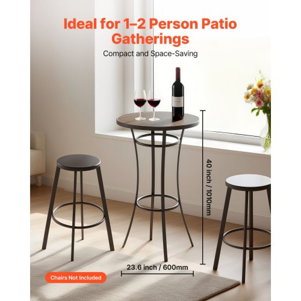 VEVOR Outdoor Round Bar Table, 60 cm Counter Bar Height Bistro Table, Patio Dining Tables with Easy-to-Clean Top & Sturdy Metal Frame, Indoor High Top Pub Tables for Small Places, Kitchen