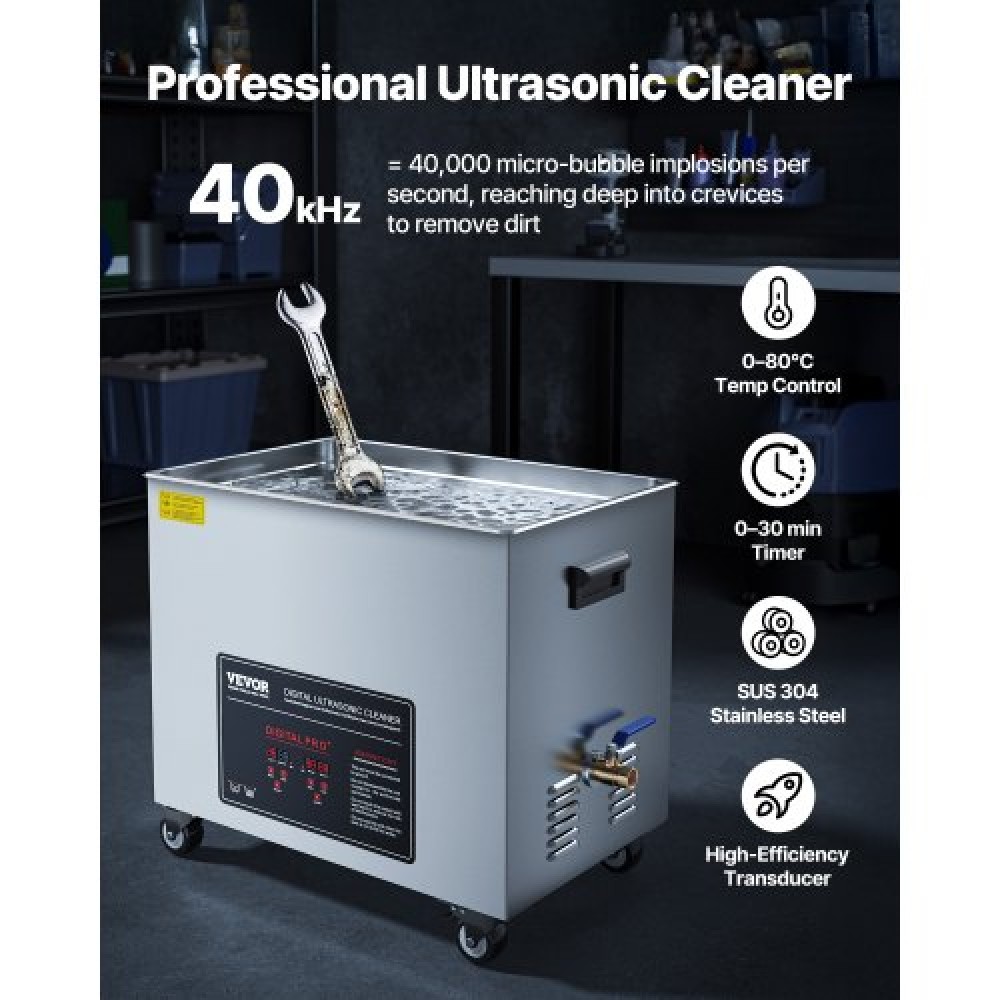 VEVOR 50L Ultrasonic Cleaner, Professional Ultrasonic Cleaner Machine with Cleaning Basket & Digital Display, 840W Inox Steel Large Cleaner with Rolls for Industrial Parts, Carburetors