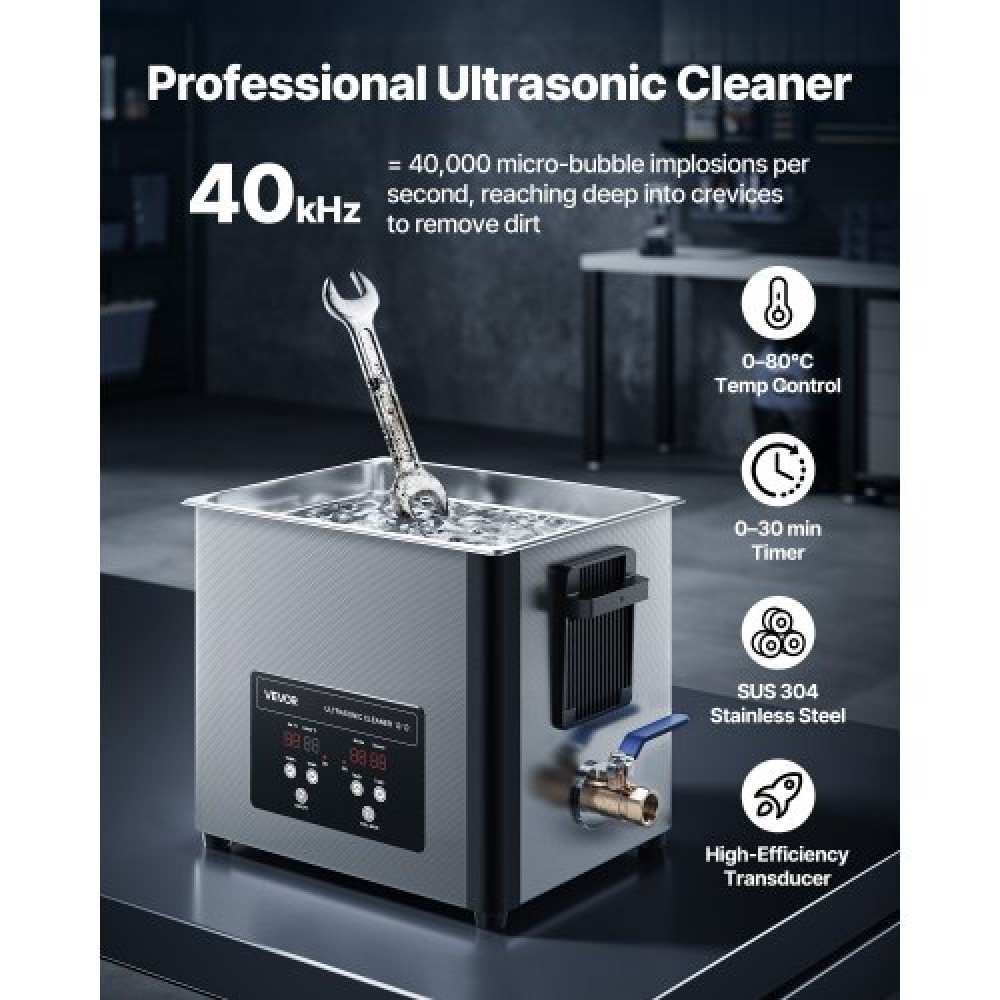 VEVOR 10L Ultrasonic Cleaner, Professional Ultrasonic Cleaner with Cleaning Basket & Digital Display, 180W inox 40kHz Machine Cleaner για ρολόγια, ξυραφάκια, κοσμήματα, νομίσματα και άλλα