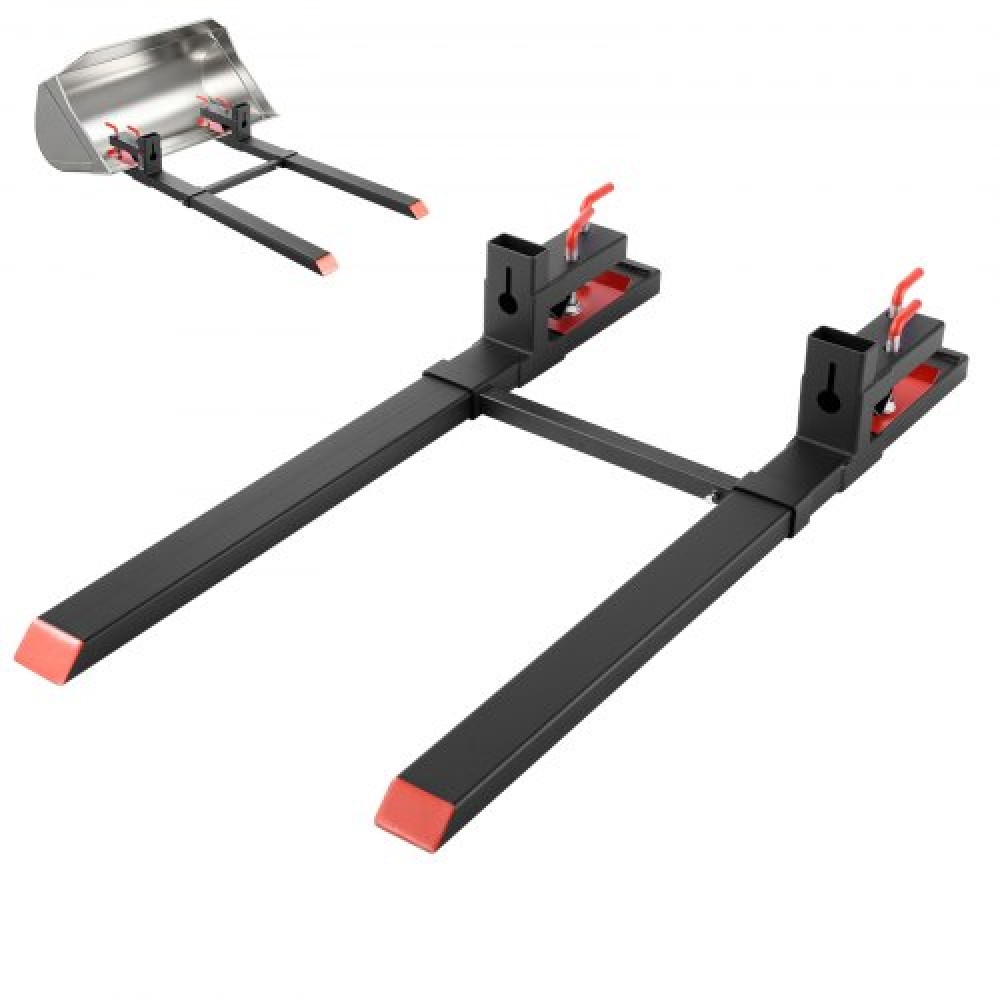 VEVOR Pallet Forks, 1814 kg Clamp on Pallet Forks, 149 cm Total Length Heavy-Duty Tractor Fork with Adjustable Stabilizer Bar for Tractor Attachments, Loader Bucket, and Skid Steer, Black