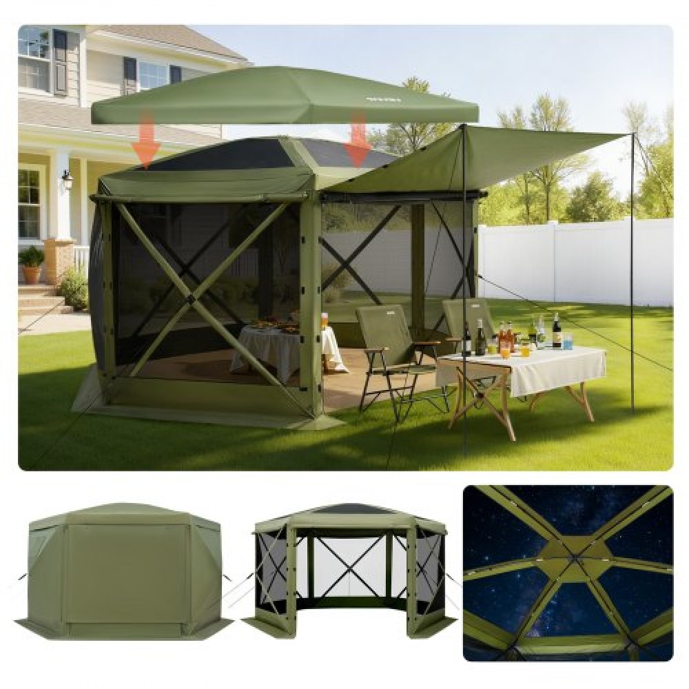 VEVOR Pop up Gazebo Screen Tent, 3x3 m Large 6-Sided Camping Canopy Tent with Removable Top & Carry Bag, Quick-Set & Bite-Proof, Screen House Sun Shelter for 6-8 Persons Backyard Patio, Green