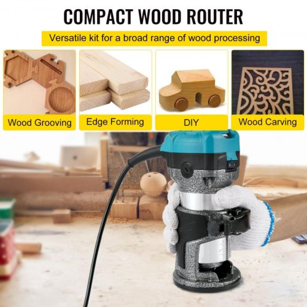 VEVOR Router Tool, 710W Wood Router, Router for Woodworking with Three Router Collets, Wood Router Tool with Fixed Base, Woodworking Router with Aluminum Shell and 13000 - 33000 r/min Rotating Speed
