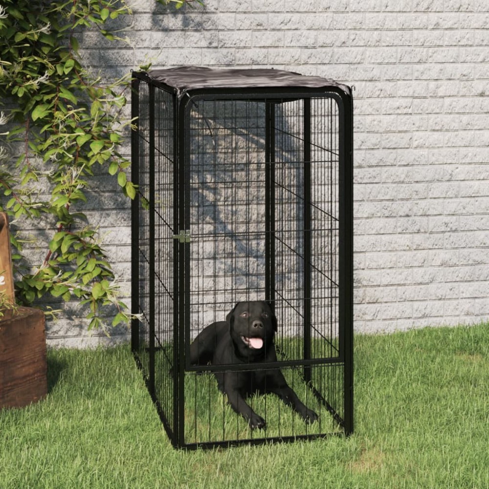 vidaXL Κλουβί Σκύλου 6 Πάνελ Μαύρο 50 x 100 εκ. Ατσάλι με Βαφή Πούδρας