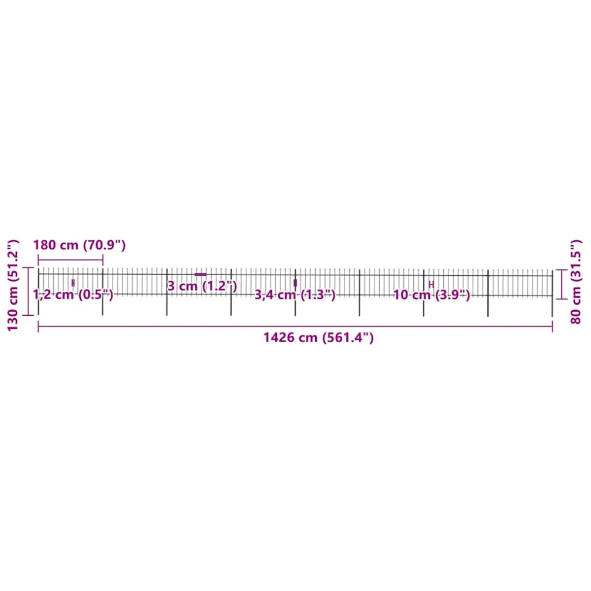 vidaXL Κάγκελα Περίφραξης με Λόγχες Μαύρα 13,6 x 0,8 μ. από Χάλυβα