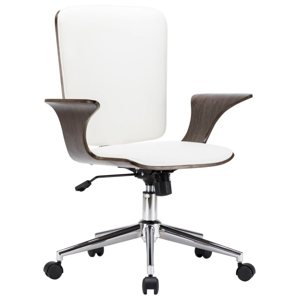 vidaXL Καρέκλα Γραφείου Περιστρεφόμενη Λευκή Συνθ. Δέρμα/Λυγισμ. Ξύλο