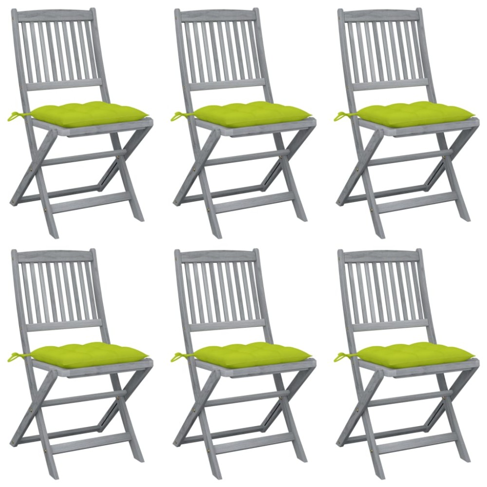 vidaXL Καρέκλες Εξ. Χώρου Πτυσσόμενες 6 Τεμ. Ξύλο Ακακίας & Μαξιλάρια
