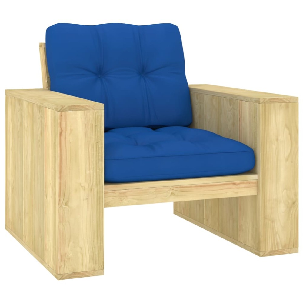 vidaXL Καρέκλα Κήπου από Εμποτισμένο Ξύλο Πεύκου & Μπλε Ρουά Μαξιλάρια