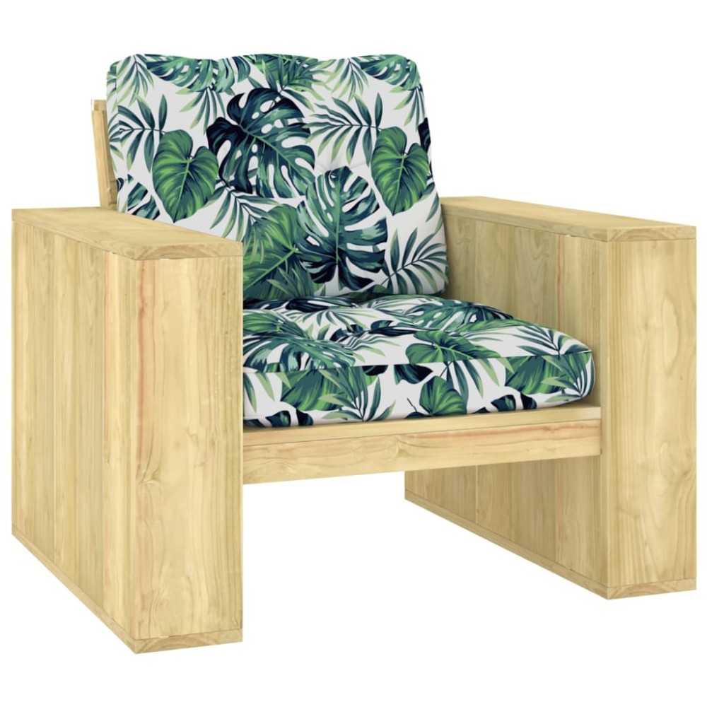 vidaXL Καρέκλα Κήπου από Εμποτισμένο Ξύλο Πεύκου & Μαξιλάρια με Φύλλα