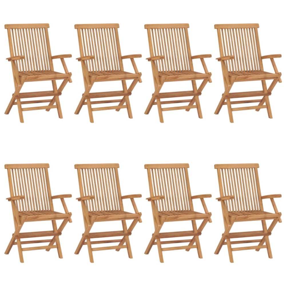 vidaXL Καρέκλες Κήπου 8 τεμ. Μασίφ Ξύλο Teak με Λευκά Κρεμ Μαξιλάρια