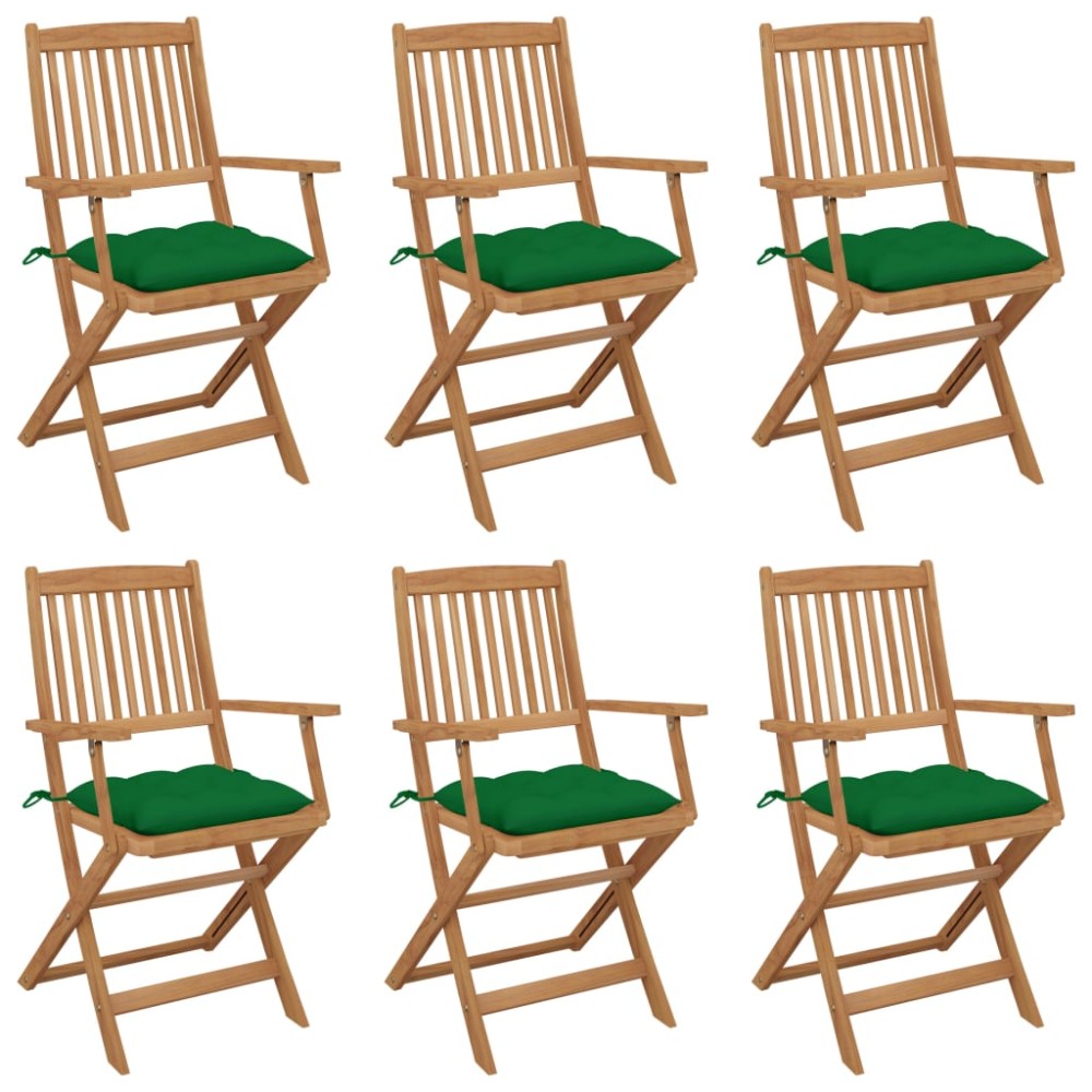 vidaXL Καρέκλες Κήπου Πτυσσόμενες 6 τεμ Μασίφ Ξύλο Ακακίας & Μαξιλάρια
