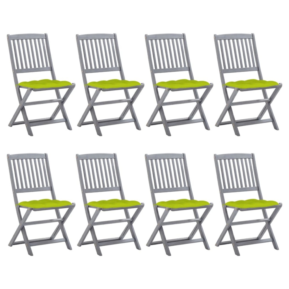 vidaXL Καρέκλες Εξ. Χώρου Πτυσσόμενες 8 τεμ. Ξύλο Ακακίας & Μαξιλάρια