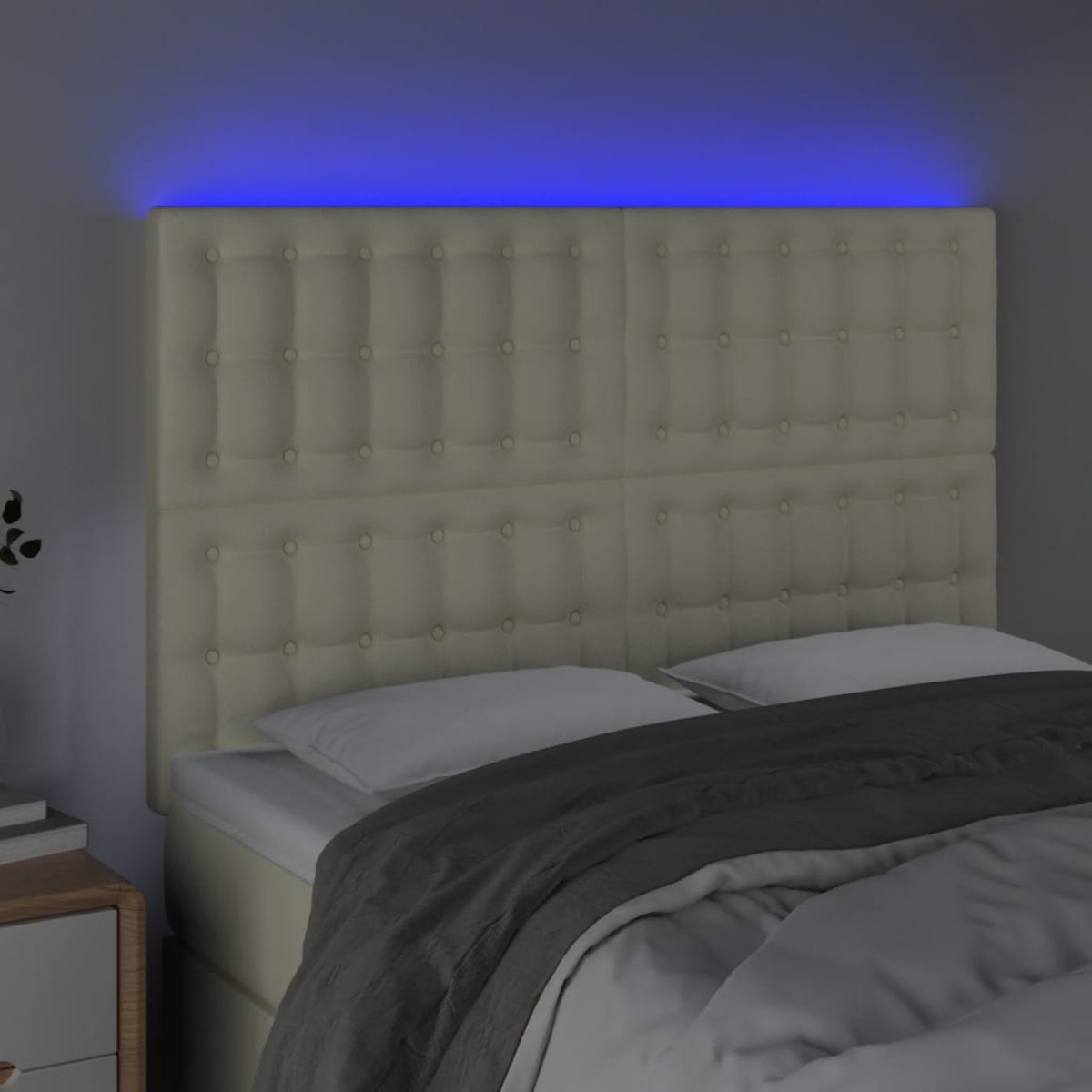 vidaXL Κεφαλάρι Κρεβατιού LED Κρεμ 144x5x118/128 εκ. Συνθετ. Δέρμα