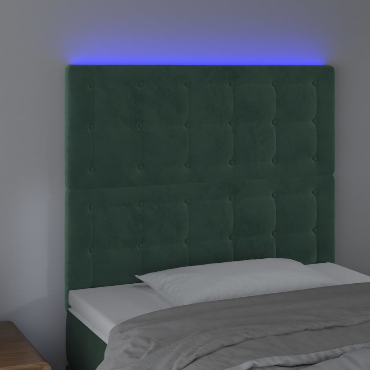 vidaXL Κεφαλάρι Κρεβατιού LED Σκούρο Πράσινο 80x5x118/128εκ. Βελούδινο