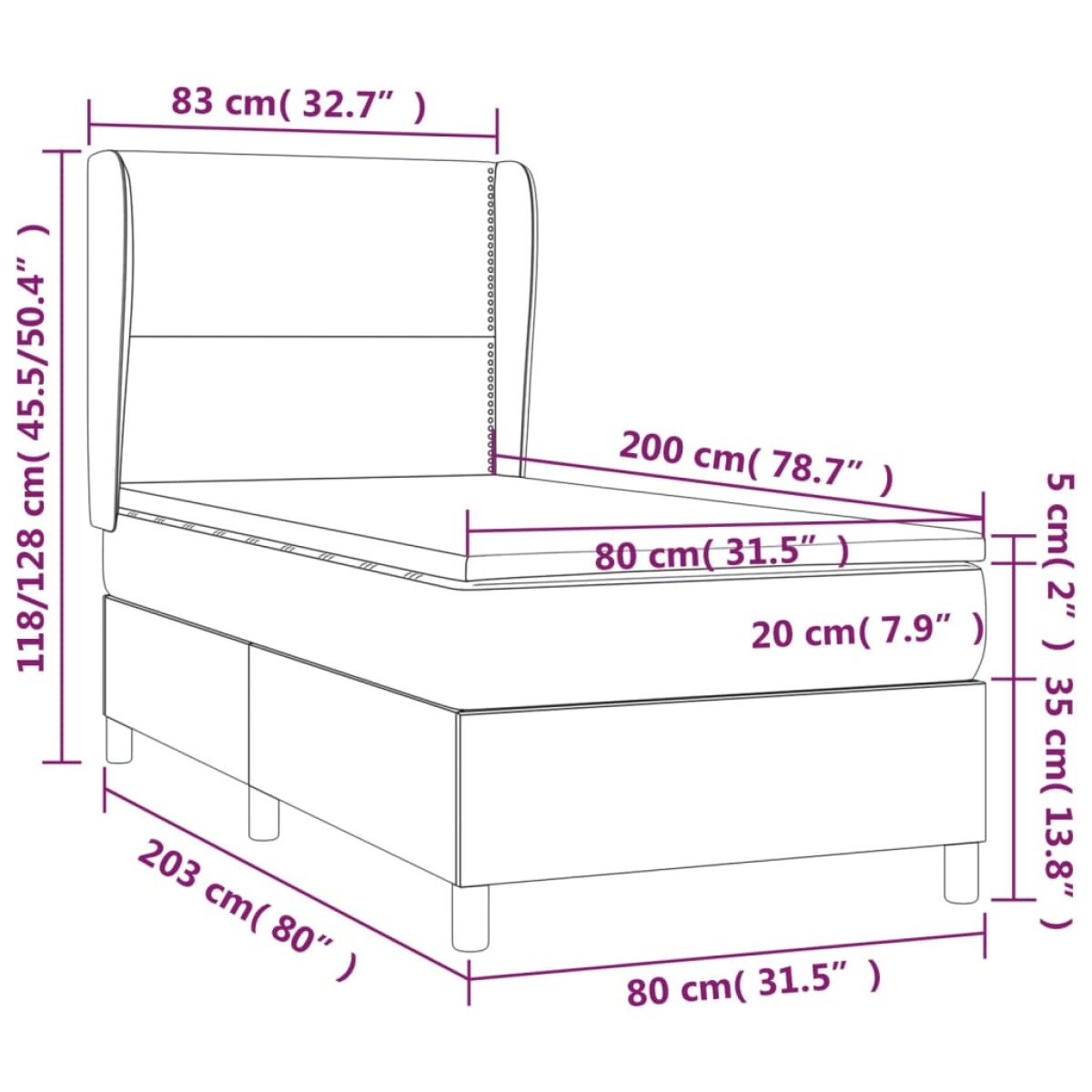 vidaXL Κρεβάτι Boxspring με Στρώμα Κρεμ 80 x 200 εκ. Υφασμάτινο