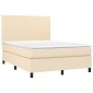 vidaXL Κρεβάτι Boxspring με Στρώμα & LED Κρεμ 140x200 εκ. Υφασμάτινο