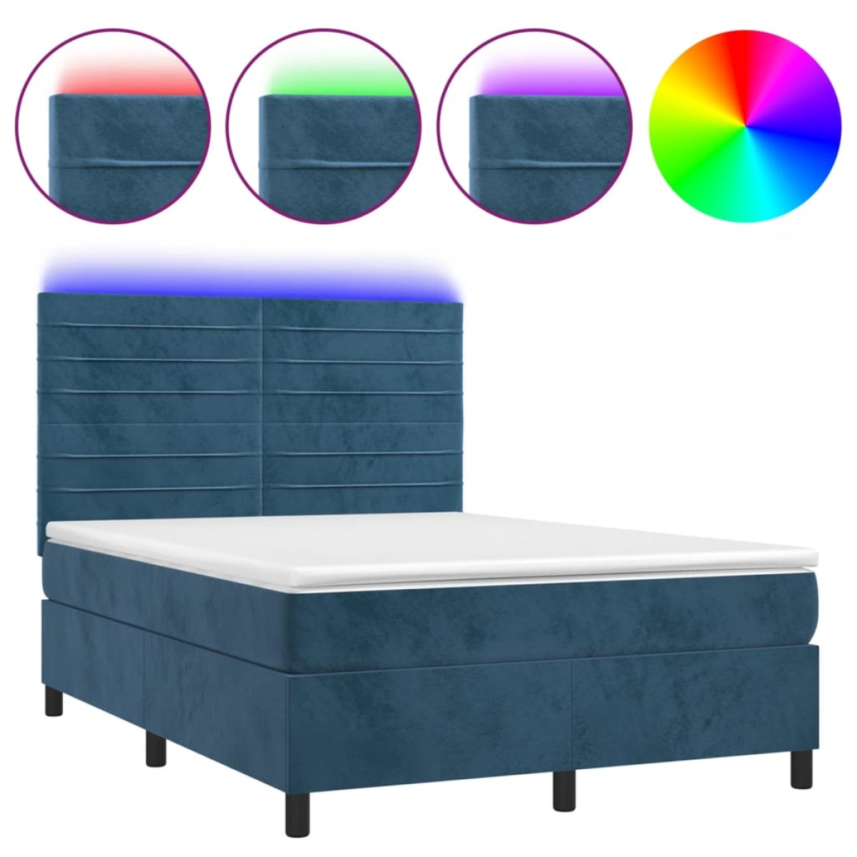 vidaXL Κρεβάτι Boxspring με Στρώμα & LED Σκ. Μπλε 140x200εκ. Βελούδινο