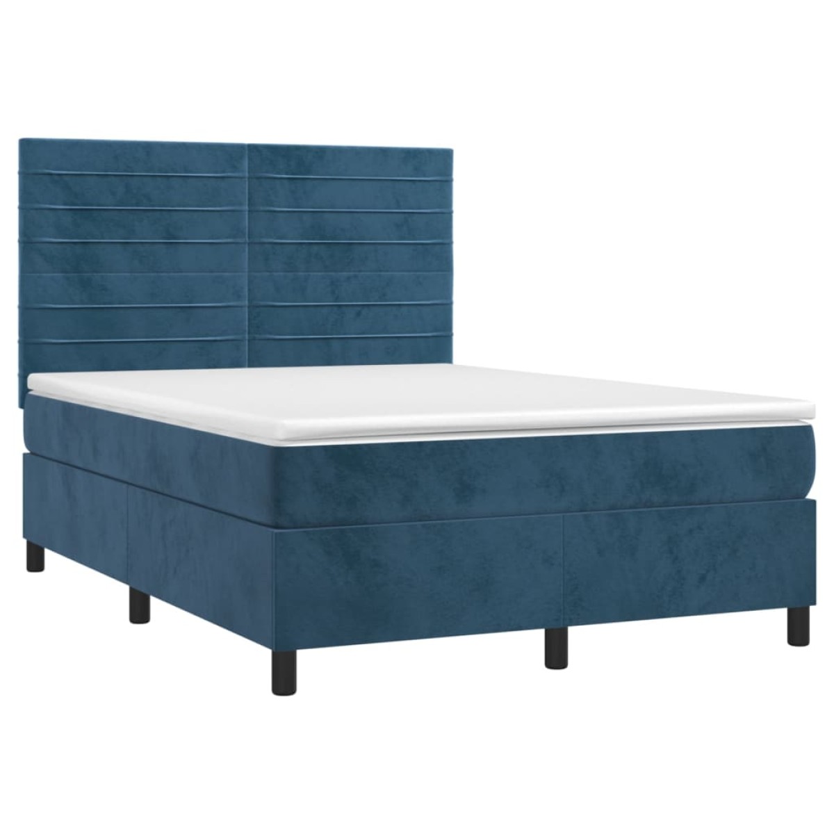 vidaXL Κρεβάτι Boxspring με Στρώμα & LED Σκ. Μπλε 140x200εκ. Βελούδινο