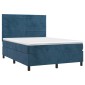 vidaXL Κρεβάτι Boxspring με Στρώμα & LED Σκ. Μπλε 140x200εκ. Βελούδινο