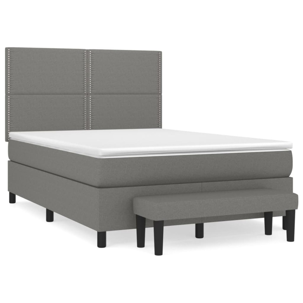 vidaXL Κρεβάτι Boxspring με Στρώμα Σκούρο Γκρι 140x200 εκ Υφασμάτινο