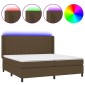 vidaXL Κρεβάτι Boxspring με Στρώμα & LED Σκ.Καφέ 200x200εκ. Υφασμάτινο