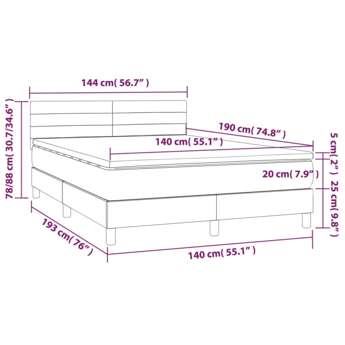 vidaXL Κρεβάτι Boxspring με Στρώμα Σκούρο Πράσινο 140x190εκ. Βελούδινο