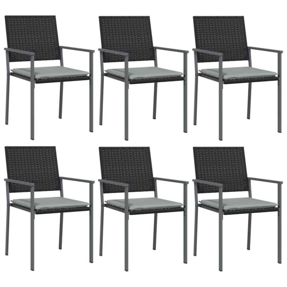 vidaXL Καρέκλες Κήπου 6 τεμ. Μαύρο 54x62,5x89 εκ Συνθ. Ρατάν&Μαξιλάρια