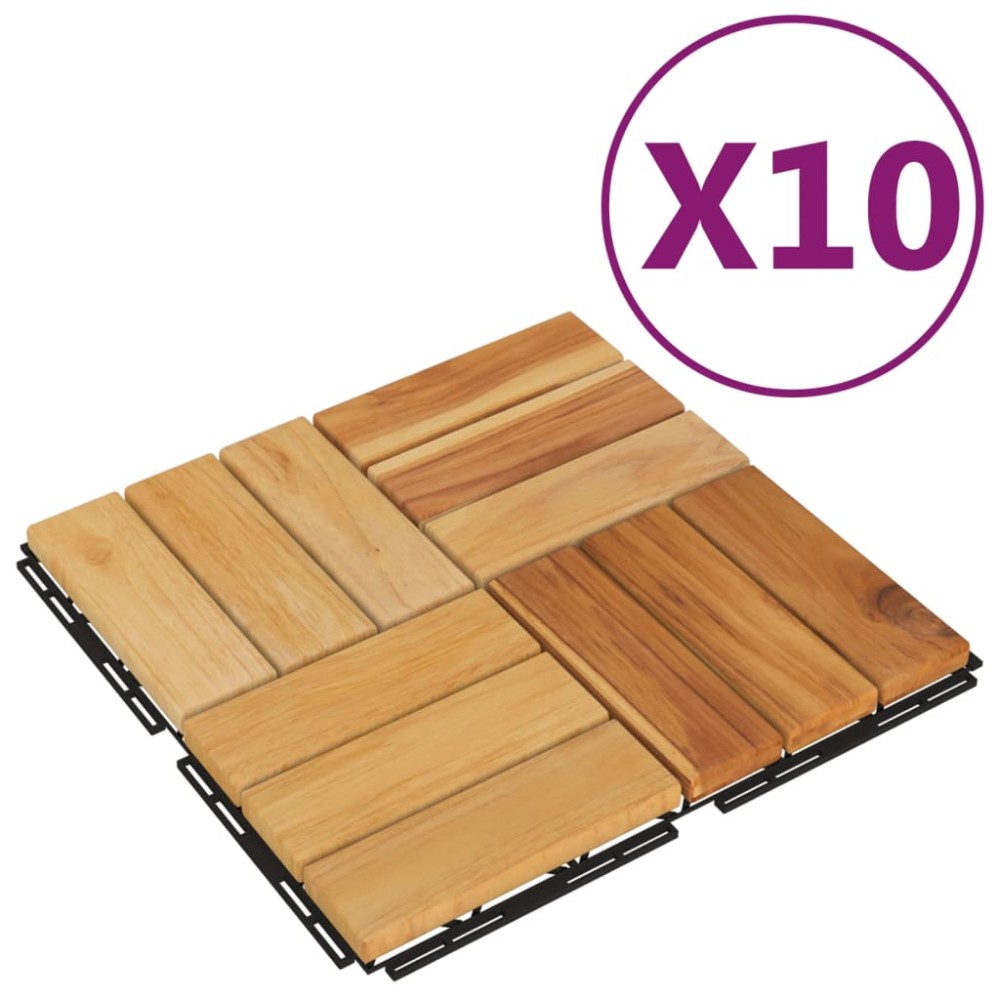 vidaXL Πλακάκια Deck 10 τεμ. 30 x 30 εκ. από Μασίφ Ξύλο Teak