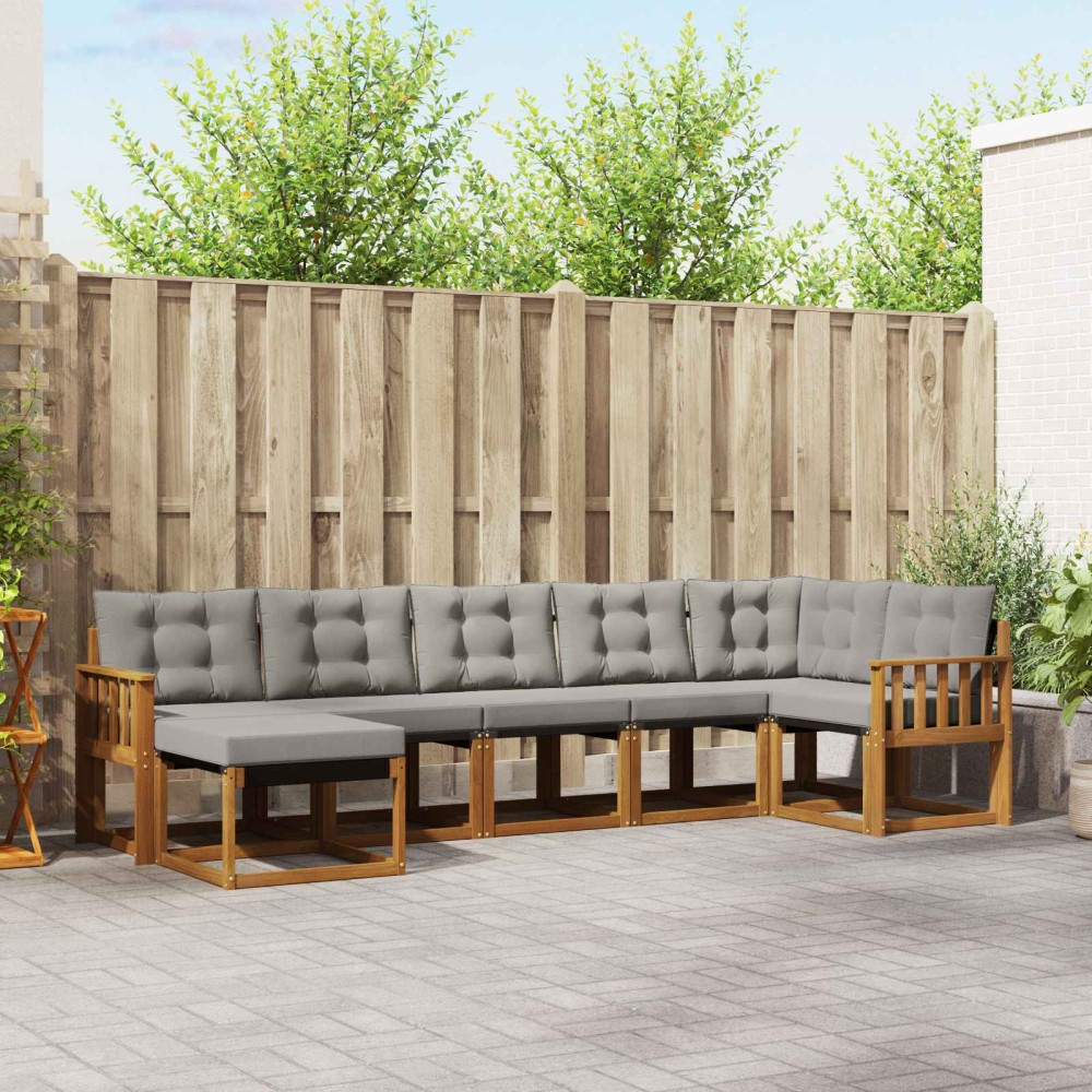 vidaXL Σειρά Καναπέ Εξωτερικού 7 pcs Φυσικό και Ανοιχτό Γκρι