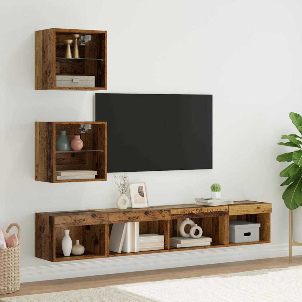Μονάδες Τοίχου ΤV με LED Επιτοίχιο 5 pcs Παλαιό ξύλο 100 x 30 x 30 cm