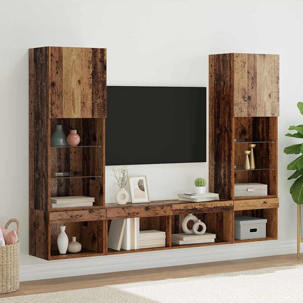 Μονάδες Τοίχου ΤV με LED 5 pcs Παλαιό ξύλο 40,5 x 30 x 102 εκ.