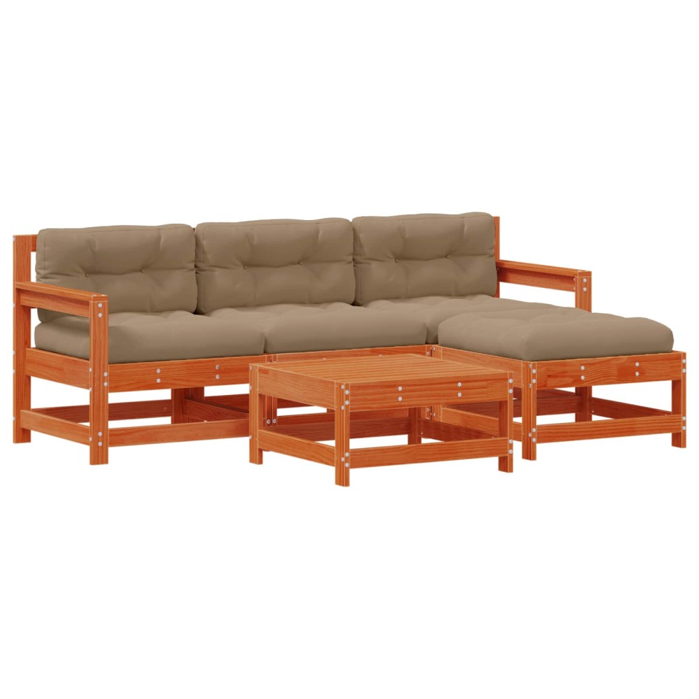 vidaXL Σετ Ξαπλώστρας Κήπου 5 pcs Κερωτό καφέ πεύκο Μασίφ Ξύλο Πεύκου