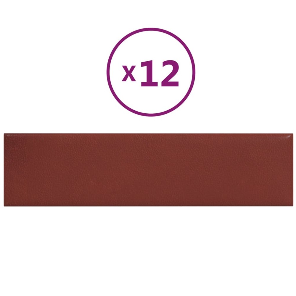vidaXL Πάνελ Τοίχου 12 τεμ. Κόκκινο κρασί 60x15εκ. 1,08 μ² Συνθ. Δέρμα