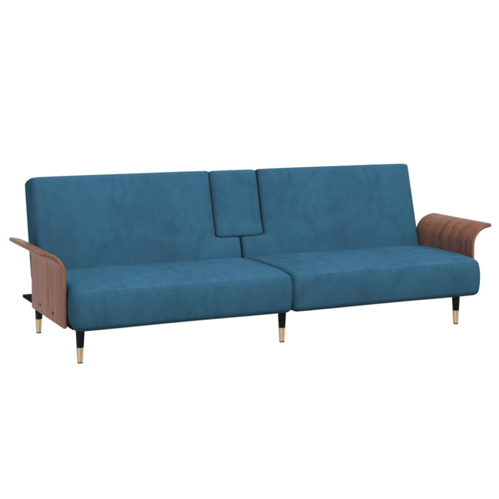 vidaXL Καναπές Κρεβάτι με Ποτηροθήκη Μπλε Βελούδινος