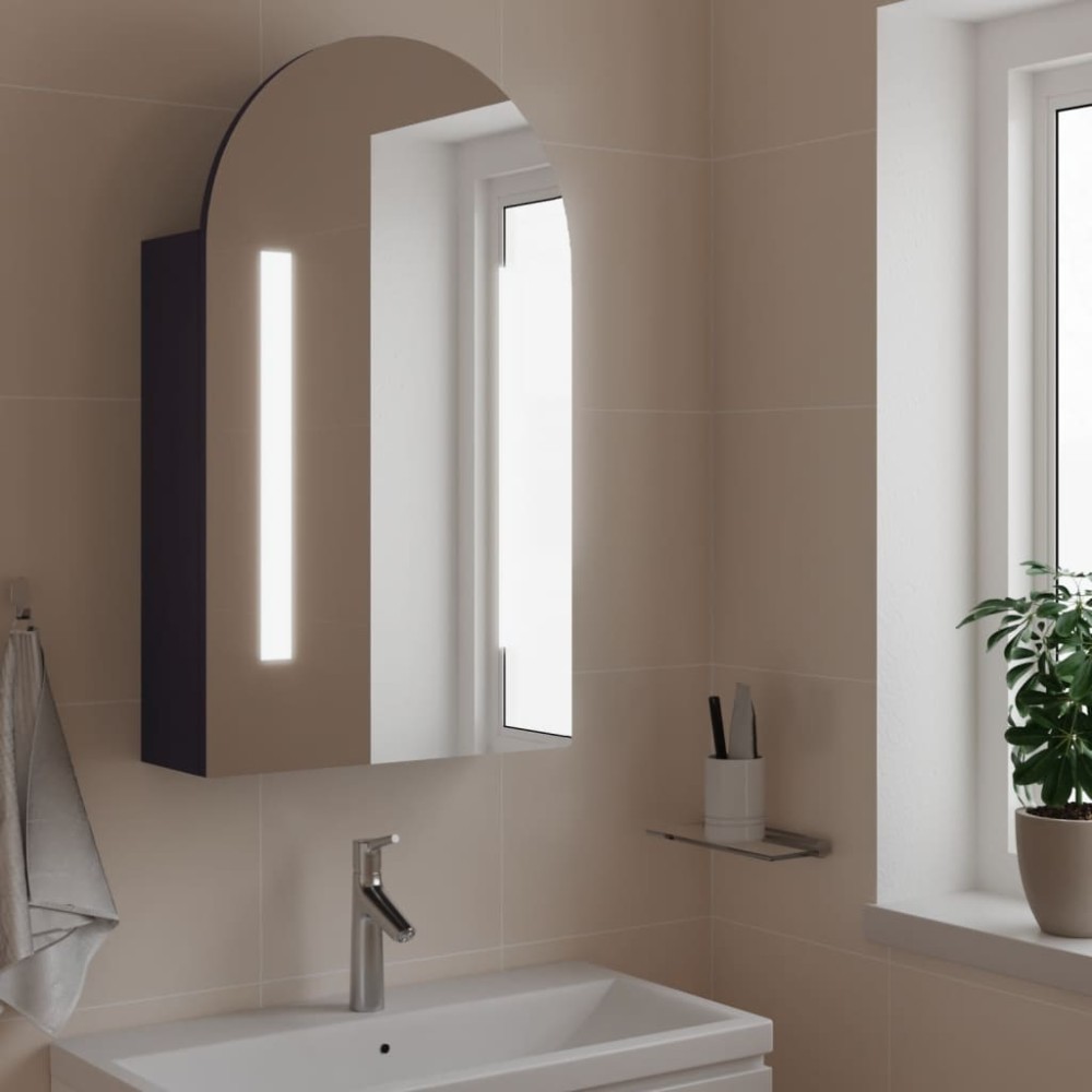 vidaXL Καθρέφτης Μπάνιου με Ντουλάπι & LED Αψίδα Γκρι 42x13x70 εκ.