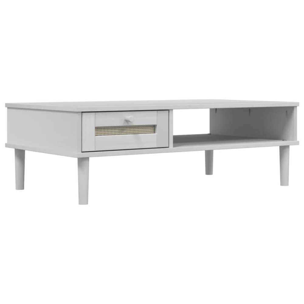 vidaXL Τραπεζάκι Σαλονιού SENJA Λευκό / Ρατάν 100x55x33 εκ. Μασίφ Ξύλο