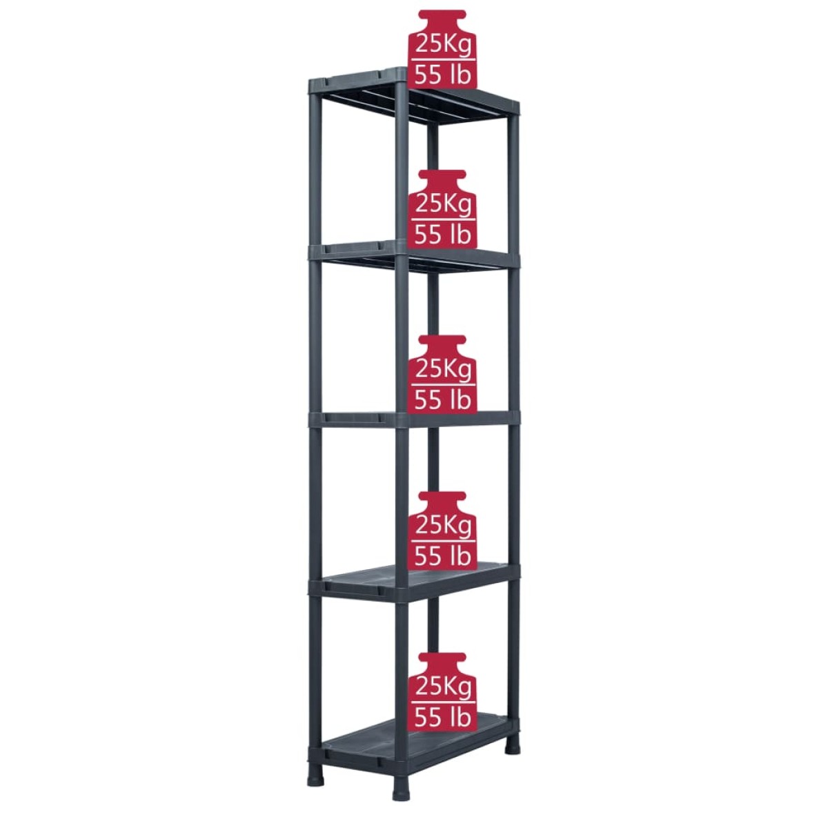 vidaXL Ραφιέρα Μαύρη 125 κ. 60 x 30 x 180 εκ. Πλαστική