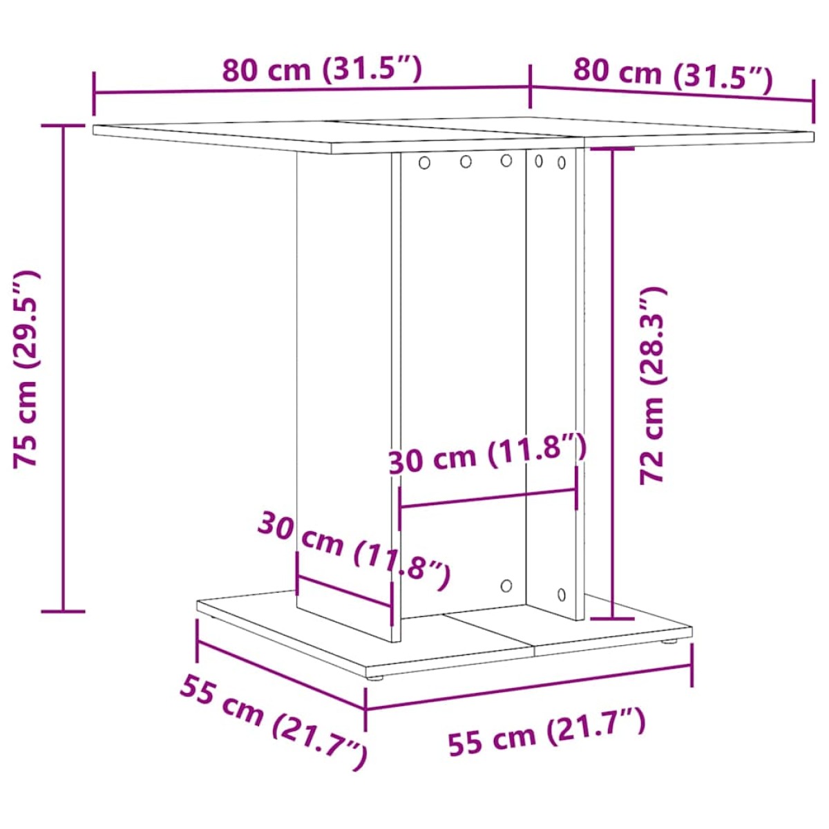 vidaXL Τραπεζαρία Λευκή 80 x 80 x 75 εκ. από Μοριοσανίδα