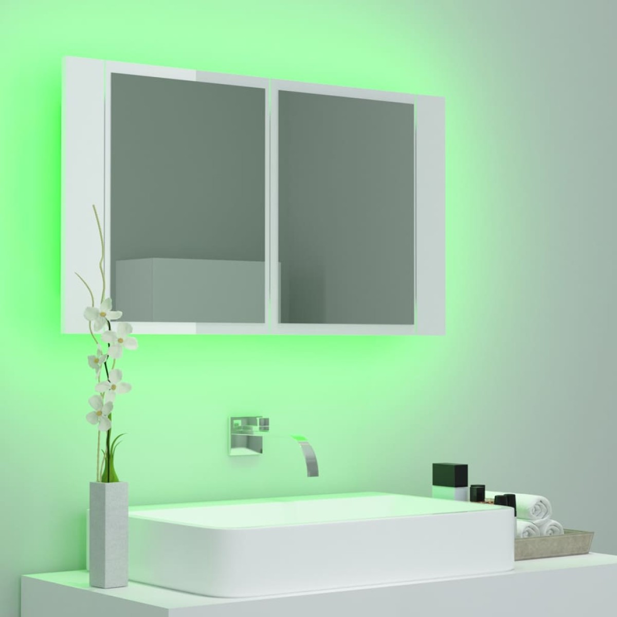 vidaXL Καθρέφτης Μπάνιου με LED Γυαλιστερό Λευκό 80x12x45εκ. Ακρυλικός