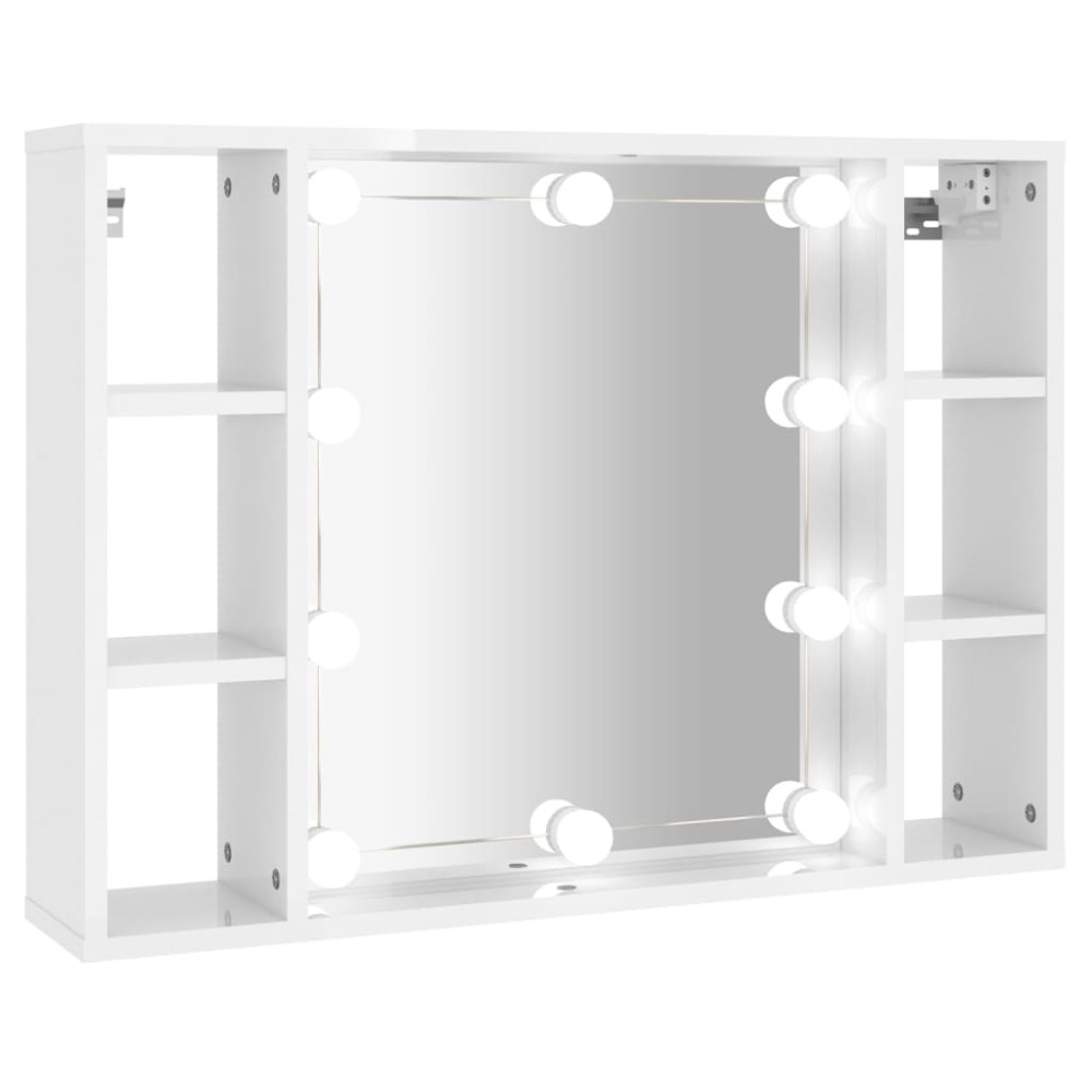 vidaXL Έπιπλο Καθρέπτη με LED Γυαλιστερό Λευκό 76 x 15 x 55 εκ.