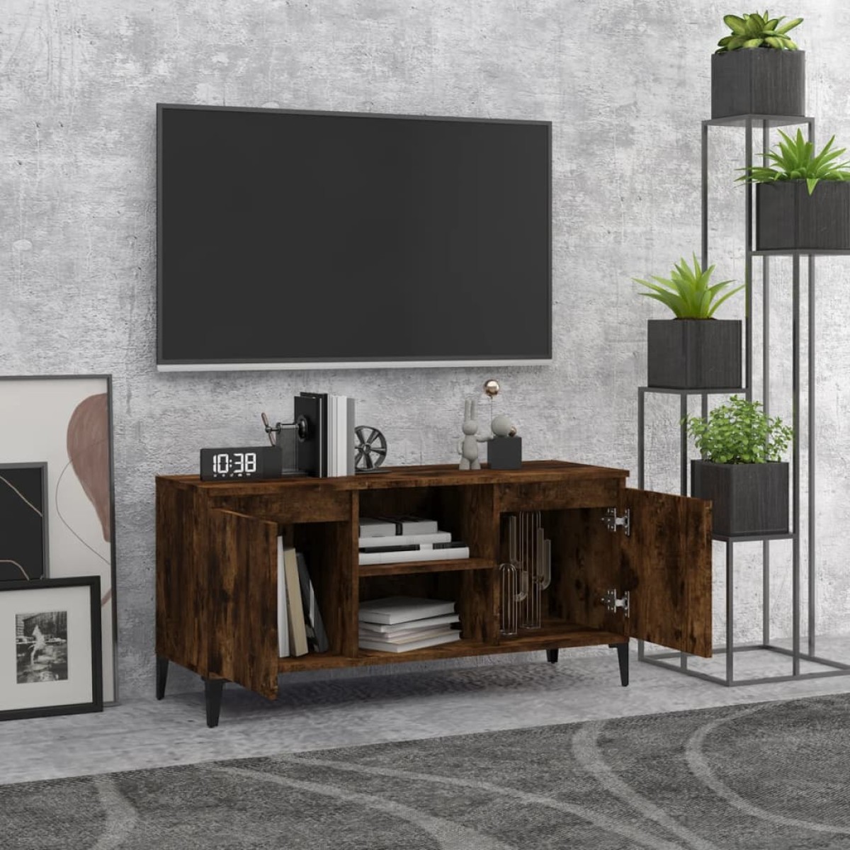 vidaXL Έπιπλο Τηλεόρασης Καπνιστή Δρυς 103,5x35x50 εκ. με Μεταλ. Πόδια