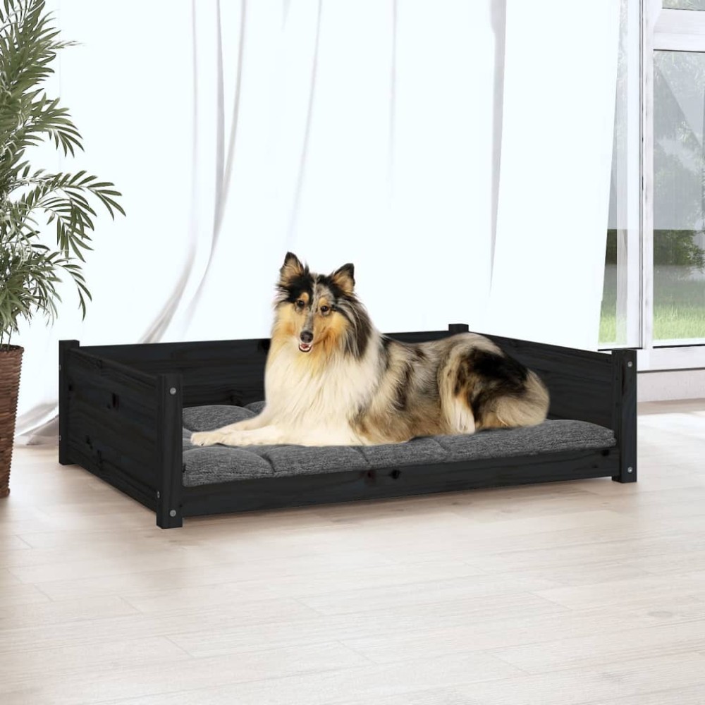 vidaXL Κρεβάτι Σκύλου Μαύρο 95,5 x 65,5 x 28 εκ. από Μασίφ Ξύλο Πεύκου