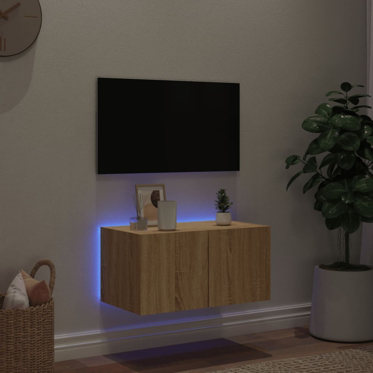 vidaXL Έπιπλο Τοίχου Τηλεόρασης με LED Sonoma Δρυς 60x35x31 εκ.