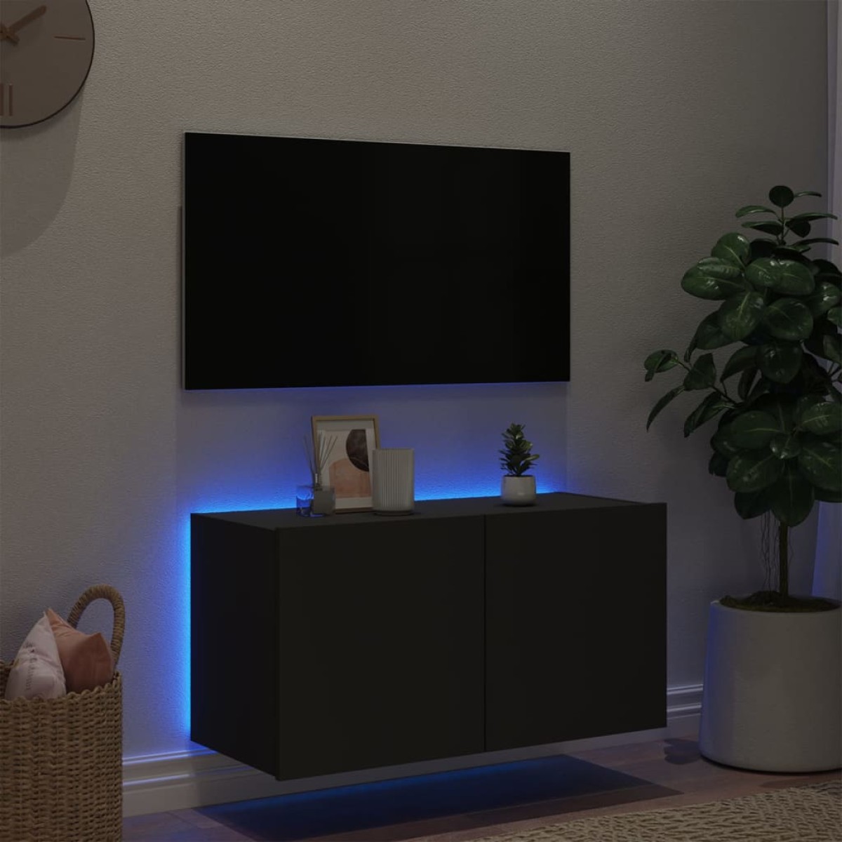 vidaXL Έπιπλο Τοίχου Τηλεόρασης με LED Μαύρο 80x35x41 εκ.