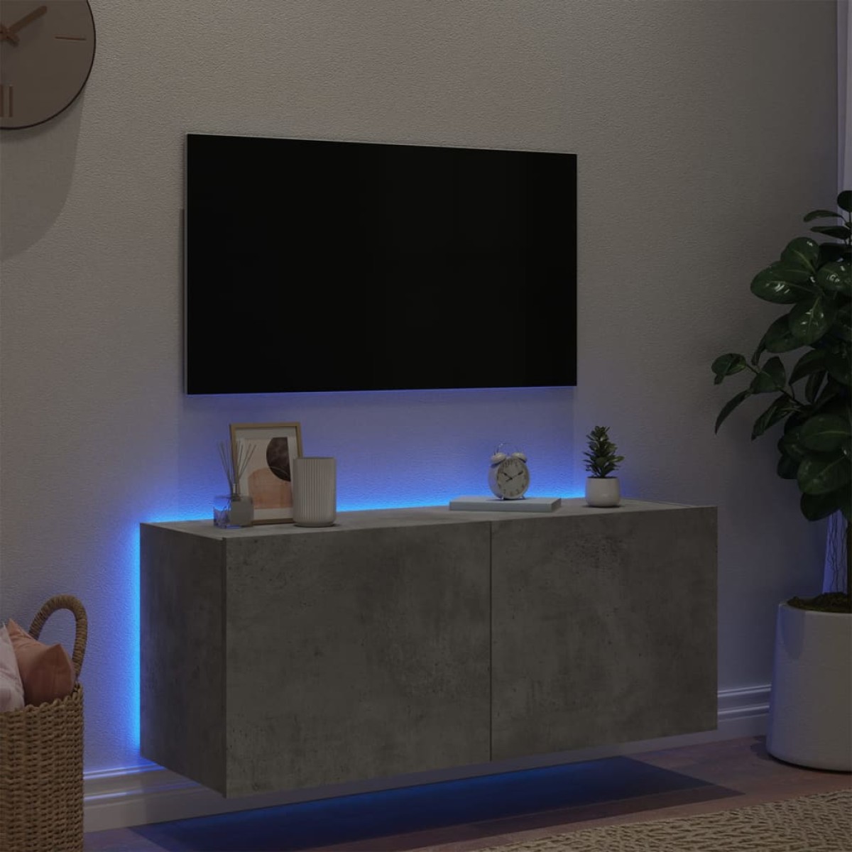 vidaXL Έπιπλο Τηλεόρασης με LED Γκρι Σκυροδέματος 100x35x41 εκ.