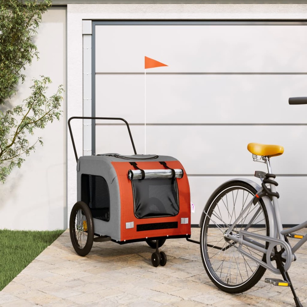 vidaXL Τρέιλερ Ποδηλάτου Κατοικίδιων Πορτοκαλί/Γκρι Oxford/Σίδηρος