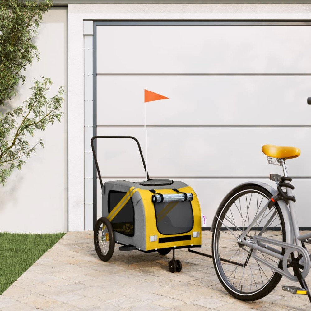 vidaXL Τρέιλερ Ποδηλάτου Κατοικίδιων Κίτρινο/Γκρι Ύφασμα Oxford/Σίδηρο