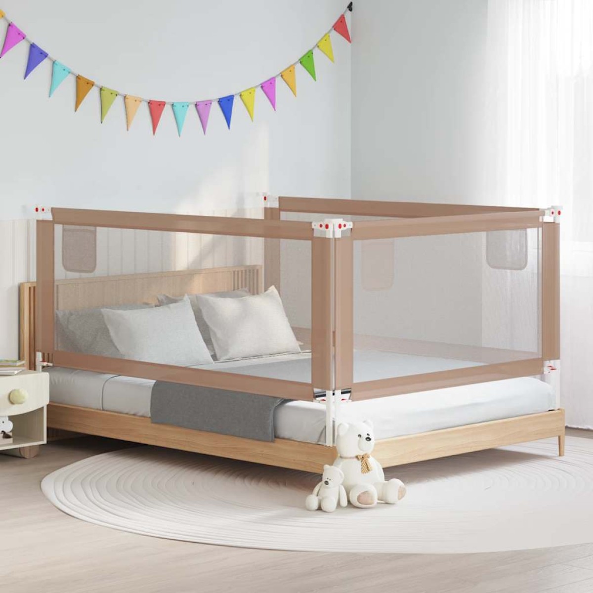 vidaXL Μπάρα Κρεβατιού Προστατευτική Taupe 200 x 25 εκ. Υφασμάτινη